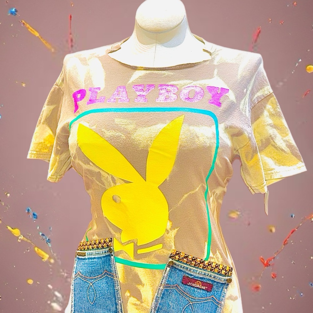 Playboy Graphic Tee with Yellow and Pink Accents